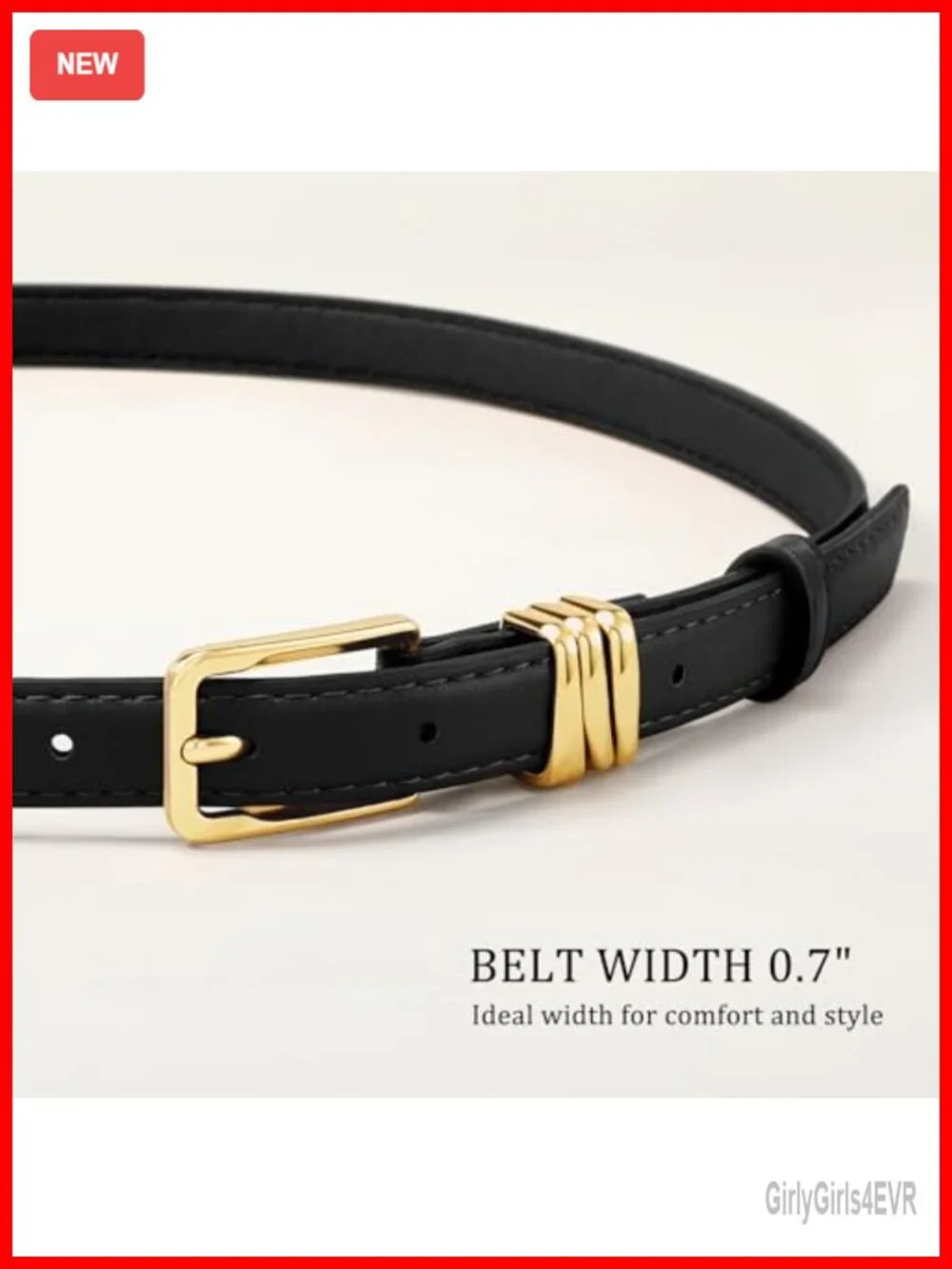 Women Skinny Leather Belt with Gold Buckle and Metal Loops for Dresses Jeans